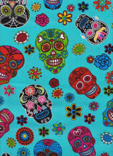 Load image into Gallery viewer, Día de los Muertos Sugar Skull Day of the Dead Aqua Unisex Medical Surgical Scrub Caps Men &amp; Women Tie Back and Bouffant Hat Styles
