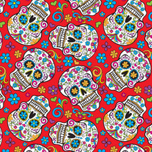 Load image into Gallery viewer, Día de los Muertos Sugar Skull Day of the Dead Red Unisex Medical Surgical Scrub Caps Men &amp; Women Tie Back and Bouffant Hat Styles
