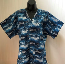 Load image into Gallery viewer, Football Cowboys Blue White Tie Dyed Fabric Medical Scrub Top Unisex Relaxed Fit Style Men's Scrub Top &amp; Women's Scrub Top
