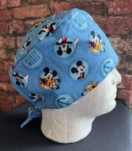 Load image into Gallery viewer, Nautical Mickey Mouse Pluto Anchor Porthole Blue Fabric Unisex Medical Surgical Scrub Caps Men &amp; Women Tie Back and Bouffant Hat Styles

