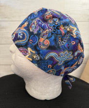 Load image into Gallery viewer, Gecko Lizard Blue Purple Fabric Unisex Medical Surgical Scrub Caps Men &amp; Women Tie Back and Bouffant Hat Styles
