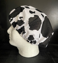 Load image into Gallery viewer, Cow Cowhide Animal Skin Black White Fabric Unisex Medical Surgical Scrub Caps Men &amp; Women Tie Back and Bouffant Hat Styles
