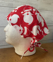 Load image into Gallery viewer, Christmas Santa Silhouette White Red Fabric Unisex Medical Surgical Scrub Caps Men &amp; Women Tie Back and Bouffant Hat Styles
