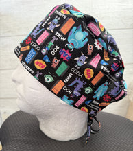Load image into Gallery viewer, MONSTERS INC CHARACTERS Black Fabric Unisex Medical Surgical Scrub Caps Men &amp; Women Tie Back Bouffant Hat Styles
