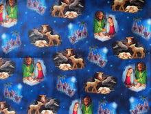 Load image into Gallery viewer, Christmas Nativity THE NEWBORN KING blue Fabric Unisex Medical Surgical Scrub Caps Men &amp; Women Tie Back and Bouffant Hat Styles
