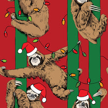 Load image into Gallery viewer, Christmas Santa Sloth Red Green Stripe Lights Medical Scrub Top Unisex Style for Men &amp; Women

