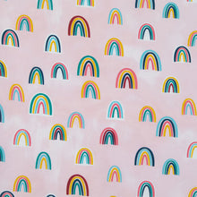 Load image into Gallery viewer, Rainbows on pink Boho Inspired Medical Scrub Top Unisex Style for Men &amp; Women
