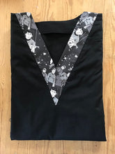 Load image into Gallery viewer, Solid Black Scrub Top with Star Trek Characters black Fabric on *Neck Band &amp; Pocket Options* Medical Scrub Top Unisex Style Shirt for Men &amp; Women
