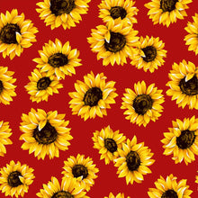 Load image into Gallery viewer, Sunflower Flower on Red Medical Scrub Top Floral Fabric Unisex Relaxed Style for Men &amp; Women

