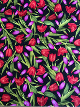 Load image into Gallery viewer, Floral Flowers Tulips Black Fabric Unisex Medical Surgical Scrub Caps Men &amp; Women Tie Back and Bouffant Hat Styles

