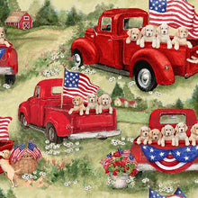 Load image into Gallery viewer, Patriotic Medical Scrub Top USA American Flag Dogs in Red Truck Unisex Style for Men &amp; Women
