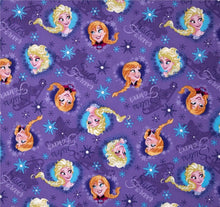 Load image into Gallery viewer, Frozen Sisters Elsa &amp; Anna Sisters Forever Heart Frames Purple Fabric Unisex Medical Surgical Scrub Caps Men &amp; Women Tie Back and Bouffant Hat Styles
