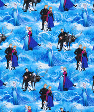 Load image into Gallery viewer, Frozen Sisters Elsa Anna Olaf Kristoff Characters Blue Fabric Nurse Medical Scrub Top Unisex Style for Men &amp; Women
