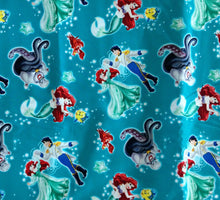 Load image into Gallery viewer, Little Mermaid Ariel Prince Eric Ursula Flounder Sebastian Green Fabric Unisex Medical Surgical Scrub Caps Men &amp; Women Tie Back and Bouffant Hat Styles
