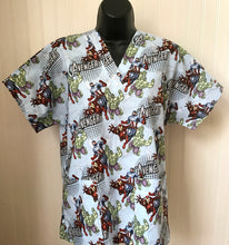 Load image into Gallery viewer, Superhero Medical Scrub Top AVENGERS light blue Unisex Style Shirt for Men &amp; Women
