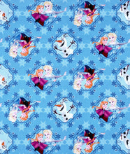 Load image into Gallery viewer, Frozen Sisters Elsa &amp; Anna Olaf Snowflakes Framed Blue Fabric Nurse Medical Scrub Top Unisex Style for Men &amp; Women
