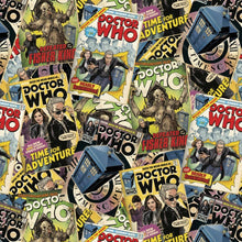 Load image into Gallery viewer, BBC Doctor Who Show COMIC BOOK TIME FOR ADVENTURE Fabric Unisex Medical Surgical Scrub Caps Men &amp; Women Tie Back and Bouffant Hat Styles

