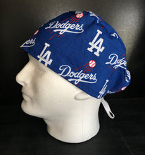 Load image into Gallery viewer, LA Dodgers Baseball Fabric Unisex Medical Surgical Scrub Caps Men &amp; Women Tie Back and Bouffant Hat Styles
