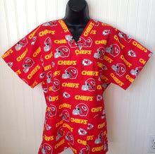 Load image into Gallery viewer, Football Kansas City Chiefs Medical Scrub Top Unisex Relaxed Fit Men's Scrub Top Women's Scrub Top
