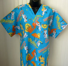 Load image into Gallery viewer, Frozen OLAF Medical Scrub Top Chillin' in the Sunshine Beach Unisex Style for Men &amp; Women
