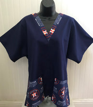 Load image into Gallery viewer, Solid Navy Scrub Top with Houston Astros Baseball Fabric Medical Scrub Top Unisex Style Shirt for Men &amp; Women
