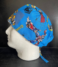 Load image into Gallery viewer, Transformers Auto bots Be A Hero Blue Fabric Unisex Medical Surgical Scrub Caps Men &amp; Women Tie Back and Bouffant Hat Styles
