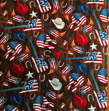 Load image into Gallery viewer, Patriotic American USA Country Guitars Cowboy Hats Boots Fabric Nurse Medical Scrub Top Unisex Style for Men &amp; Women
