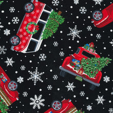 Load image into Gallery viewer, Christmas Holiday Snowflakes Christmas Tree in Red Truck Black Fabric Unisex Medical Surgical Scrub Caps Men &amp; Women Tie Back and Bouffant Hat Styles
