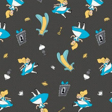 Load image into Gallery viewer, Alice in Wonderland Black Fabric Unisex Medical Surgical Scrub Caps Men &amp; Women Tie Back and Bouffant Hat Styles
