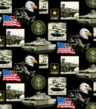 Load image into Gallery viewer, Patriotic Military US Army Strong Tanks Helicopter Black Fabric Unisex Medical Surgical Scrub Caps Men &amp; Women Tie Back and Bouffant Hat Styles
