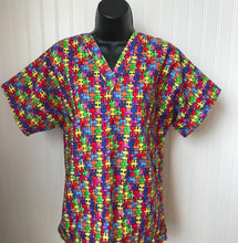 Load image into Gallery viewer, Autism Medical Scrub Top Puzzle Piece Unisex Style for Men &amp; Women
