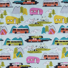 Load image into Gallery viewer, Let's Go Camping Fabric Medical Surgical Scrub Caps Men &amp; Women Tie Back and Bouffant Hat Styles
