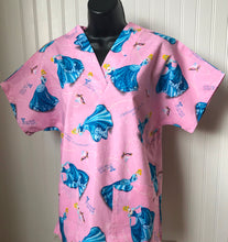 Load image into Gallery viewer, Cinderella Medical Scrub Top at the Ball Pink Fabric Unisex Style for Men &amp; Women
