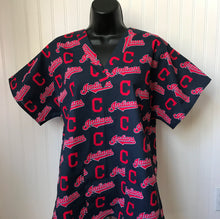 Load image into Gallery viewer, Baseball Cleveland Indians Medical Relaxed Scrub Top Unisex Style Men's Scrub Top Women's Scrub Top
