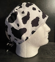 Load image into Gallery viewer, Cow Cowhide Animal Skin Black White Fabric Unisex Medical Surgical Scrub Caps Men &amp; Women Tie Back and Bouffant Hat Styles
