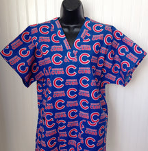 Load image into Gallery viewer, Baseball Chicago Cubs Medical Relaxed Scrub Top Unisex Style Men's Scrub Top Women's Scrub Top
