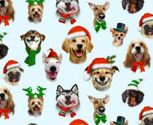 Load image into Gallery viewer, Christmas Holidays Cute Santa Puppy Dogs Faces Selfies Blue Fabric Unisex Medical Surgical Scrub Caps Men &amp; Women Tie Back and Bouffant Hat Styles
