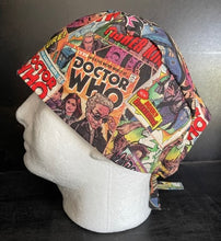 Load image into Gallery viewer, BBC Doctor Who Show COMIC BOOK TIME FOR ADVENTURE DR WHO Fabric Unisex Medical Surgical Scrub Caps Men &amp; Women Tie Back and Bouffant Hat Styles
