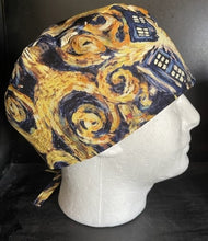 Load image into Gallery viewer, BBC Doctor Who Show EXPLODING TARDIS DR WHO Fabric Unisex Medical Surgical Scrub Caps Men &amp; Women Tie Back and Bouffant Hat Styles
