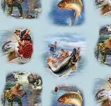 Load image into Gallery viewer, Men Fishing Blue Fabric Unisex Medical Surgical Scrub Caps Men &amp; Women Tie Back and Bouffant Hat Styles
