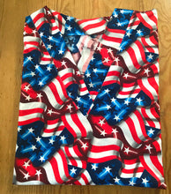 Load image into Gallery viewer, Patriotic Medical Scrub Top American Waving USA Flags Stars &amp; Stripes Unisex Style for Men &amp; Women
