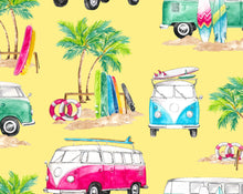 Load image into Gallery viewer, Hawaiian Tropical Surfside VW Vans Medical Scrub Top Yellow Unisex Style for Men &amp; Women
