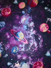 Load image into Gallery viewer, Outer Space Galaxy Solar System Planets Moon &amp; Stars Shimmer of Glitter Fabric Unisex Medical Surgical Scrub Caps Men &amp; Women Tie Back and Bouffant Hat Styles

