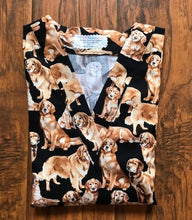 Load image into Gallery viewer, Golden Retriever Medical Scrub Top Puppy Dogs Fabric Veterinary Tech Unisex Style for Men &amp; Women
