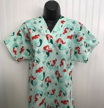 Load image into Gallery viewer, Little Mermaid Medical Scrub Top Ariel Flounder Sebastian Unisex Style for Men &amp; Women
