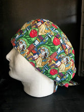 Load image into Gallery viewer, Beauty and the Beast Beautiful Stained Glass Window Tiles Fabric Unisex Medical Surgical Scrub Caps Men &amp; Women Tie Back and Bouffant Hat Styles

