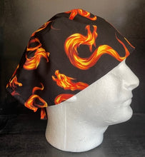 Load image into Gallery viewer, Dragon Fire Breathing Flames Fourth Wing Inspired Unisex Medical Surgical Scrub Caps Men &amp; Women Tie Back and Bouffant Hat Styles
