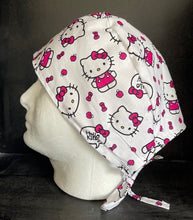 Load image into Gallery viewer, White Kitty Fabric Unisex Medical Surgical Scrub Caps Men &amp; Women Tie Back and Bouffant Hat Styles

