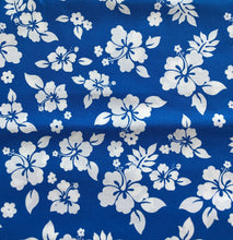 Load image into Gallery viewer, Hawaiian Tropical Hibiscus Flower Blue White Fabric Unisex Medical Surgical Scrub Caps Men &amp; Women Tie Back and Bouffant Hat Styles
