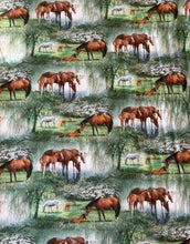 Load image into Gallery viewer, Horses &amp; Foal Medical Scrub Top in Nature Grazing Large Print Unisex Style for Men &amp; Women
